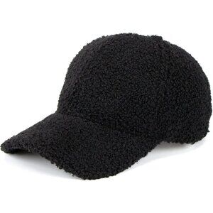 🆕Men's Black Warm-Winter Fuzzy Fluffy Teddy Fleece Faux Lamb Wool Baseball Caps